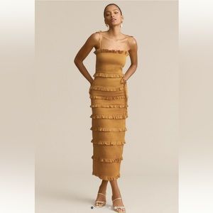 V. Chapman Lily Ruched and Ruffled Stretch Midi Dress